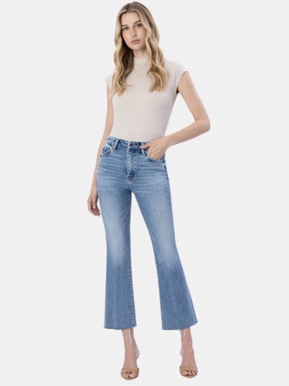 Flying Monkey Wide Leg Flare Jeans - Blue Denim - Picture 13 of 16